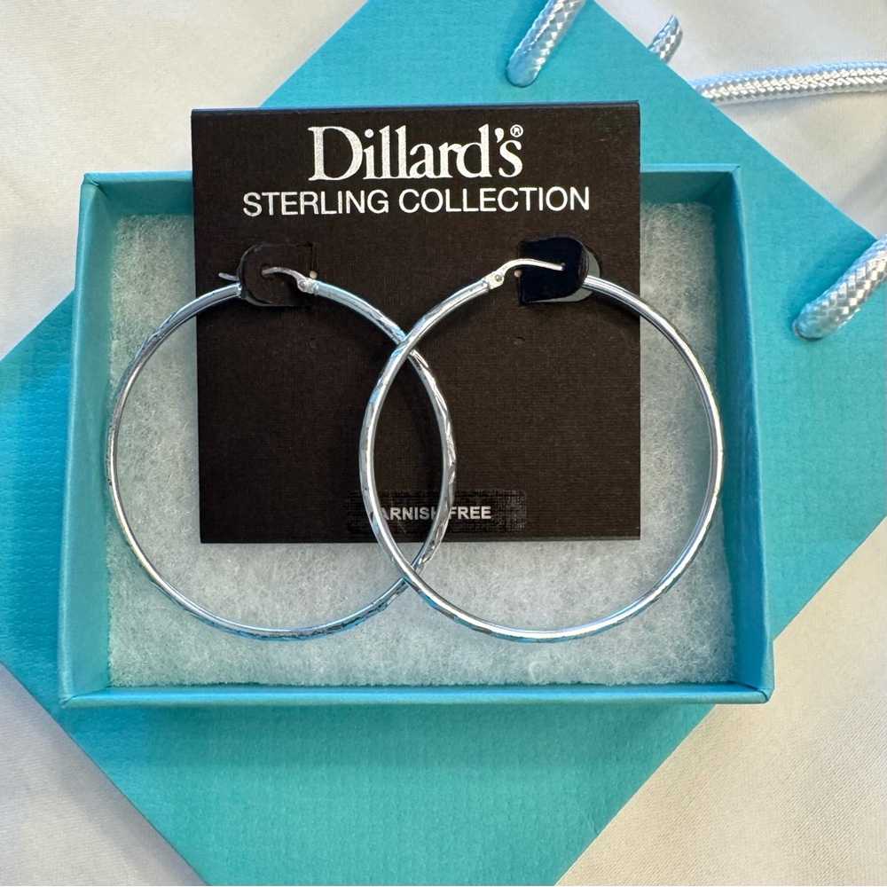 Sterling Silver Hoop Earrings Sparkly Diamond Cut Medium Size NWT